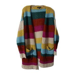 Charlie B Womens Cardigan Size Petite Small Sweater Open Front Rainbow Striped